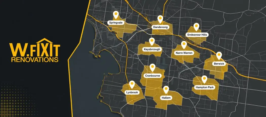 Bathroom renovation cost by suburb – Melbourne South-East service area map including Dandenong, Berwick, Narre Warren and Cranbourne