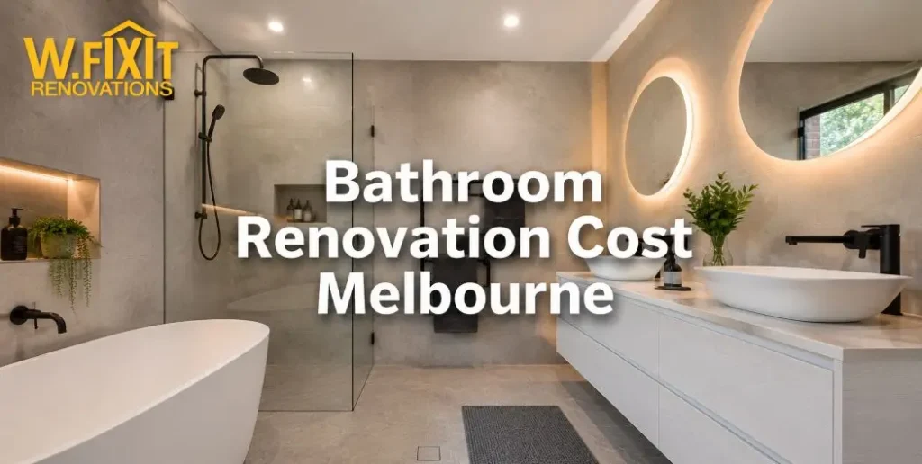 Completed mid-range bathroom renovation in Melbourne south-east suburb showing modern vanity, frameless shower screen, and large-format tiles