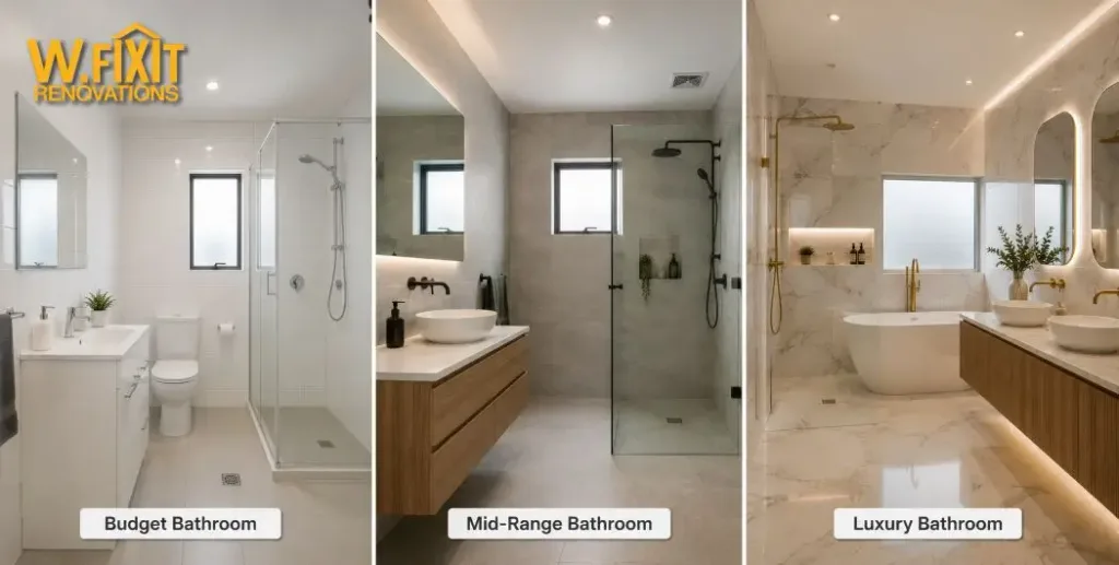 Budget, mid-range, and luxury bathroom renovation finishes comparison for Melbourne homeowners