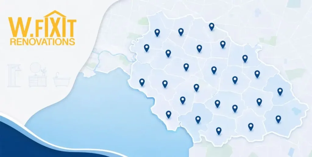 Service area map for bathroom renovations across Melbourne's south-east suburbs