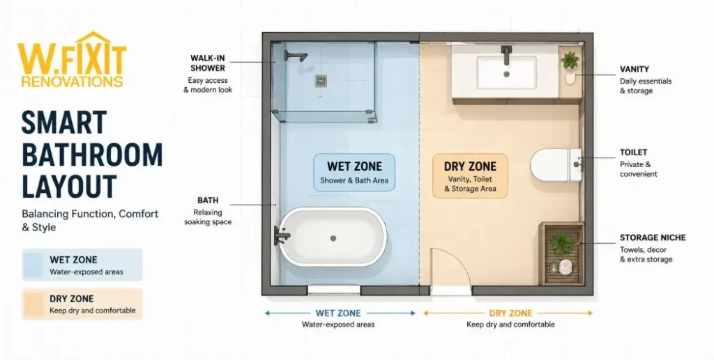 bathroom-wet-zone-dry-zone-floor-plan Wet zone and dry zone diagram for bathroom floor plan design