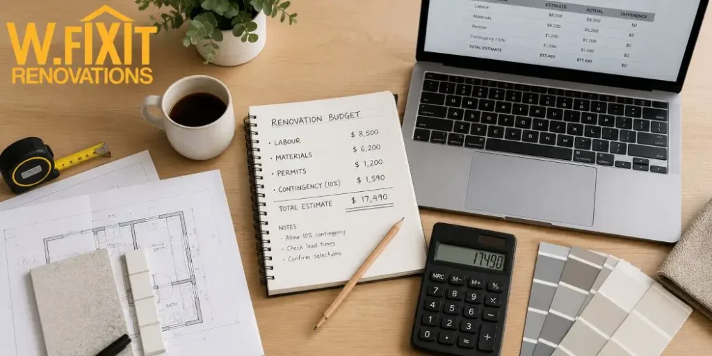 Renovation budget planning checklist with calculator and cost categories for a Melbourne home renovation